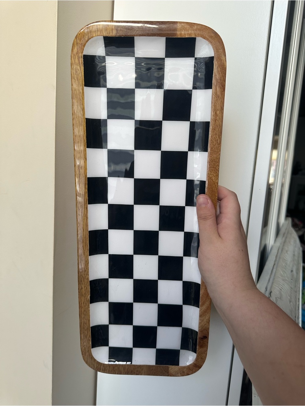 Checkerboard Wood-Trim Tray